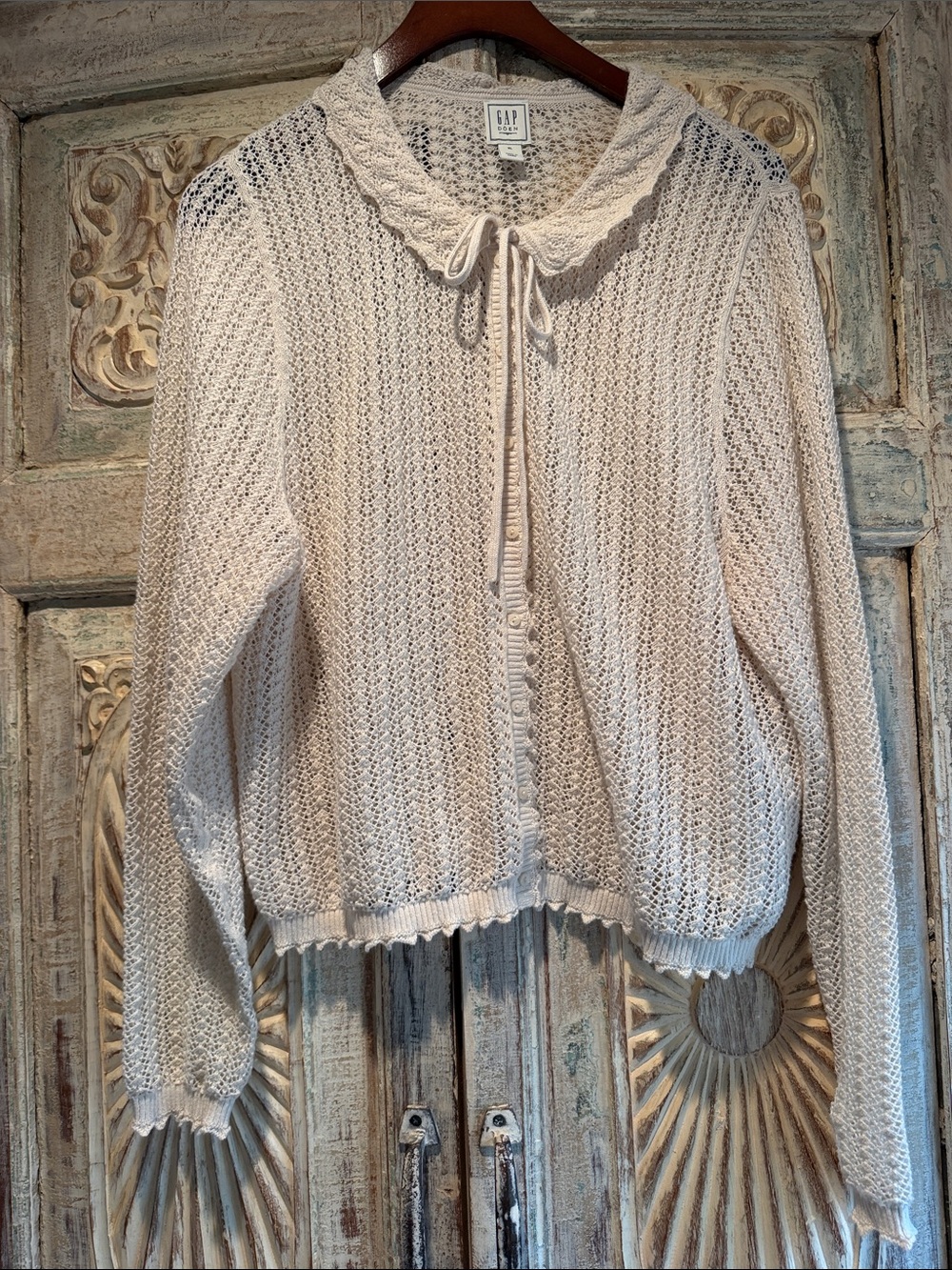 NWOT GAPxDOEN Linen-Blend Pointelle Cardigan /Chino Beige, XL/